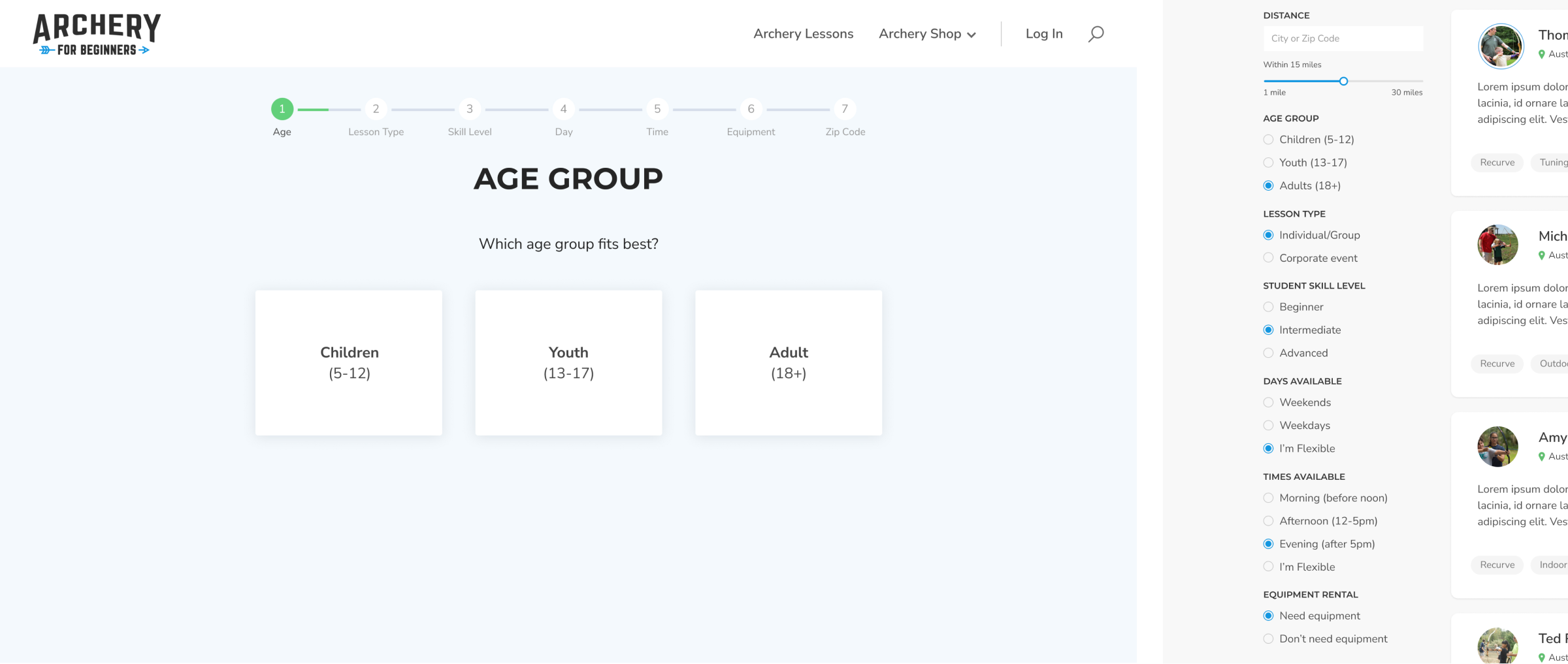 Archery for beginners - quiz funnel filtesr